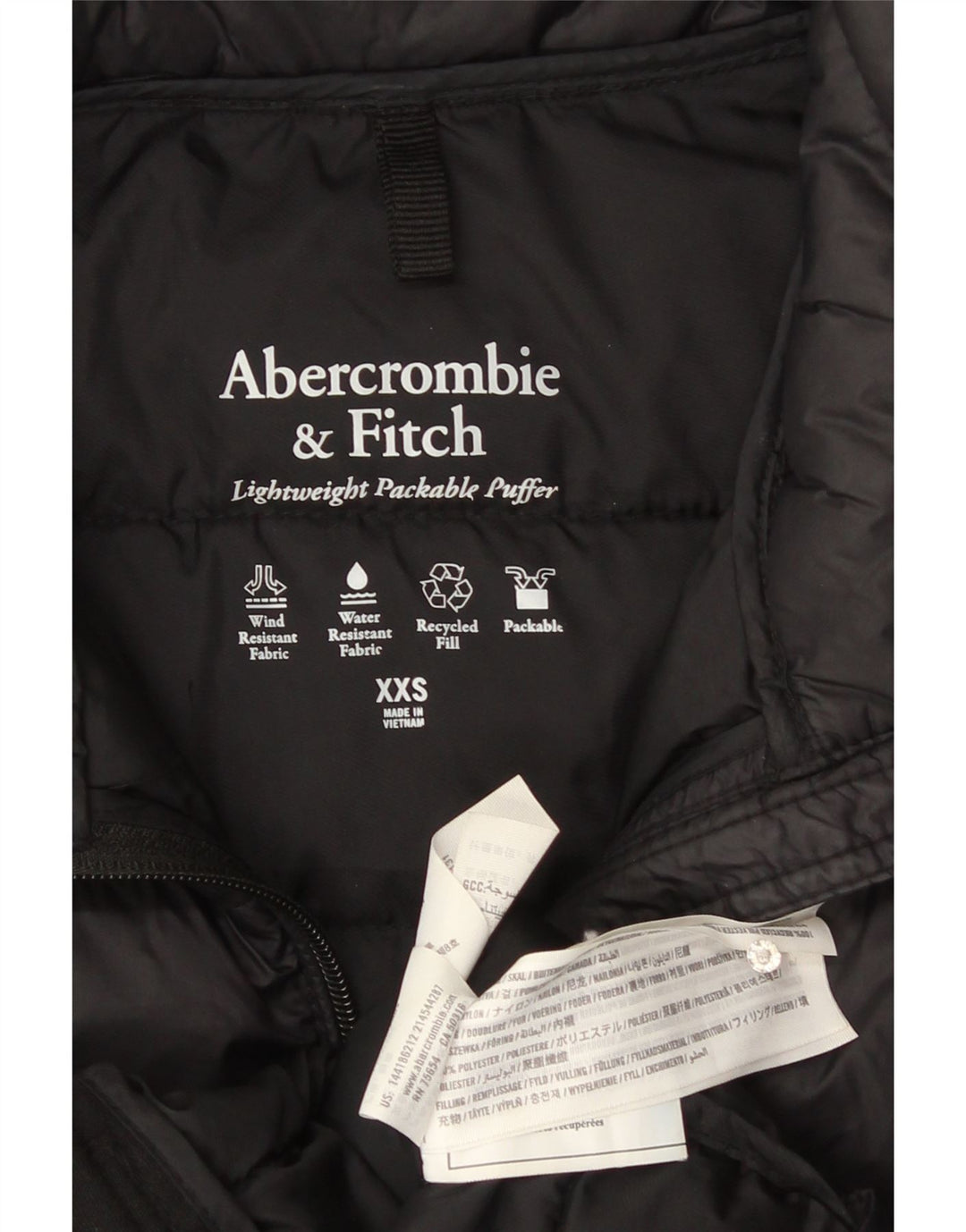 Женская стеганая куртка Abercrombie & Fitch UK 2 2XS, черный полиэстер