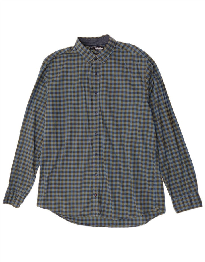 Мужская рубашка Tommy Hilfiger XL, синяя, хлопок в мелкую клетку