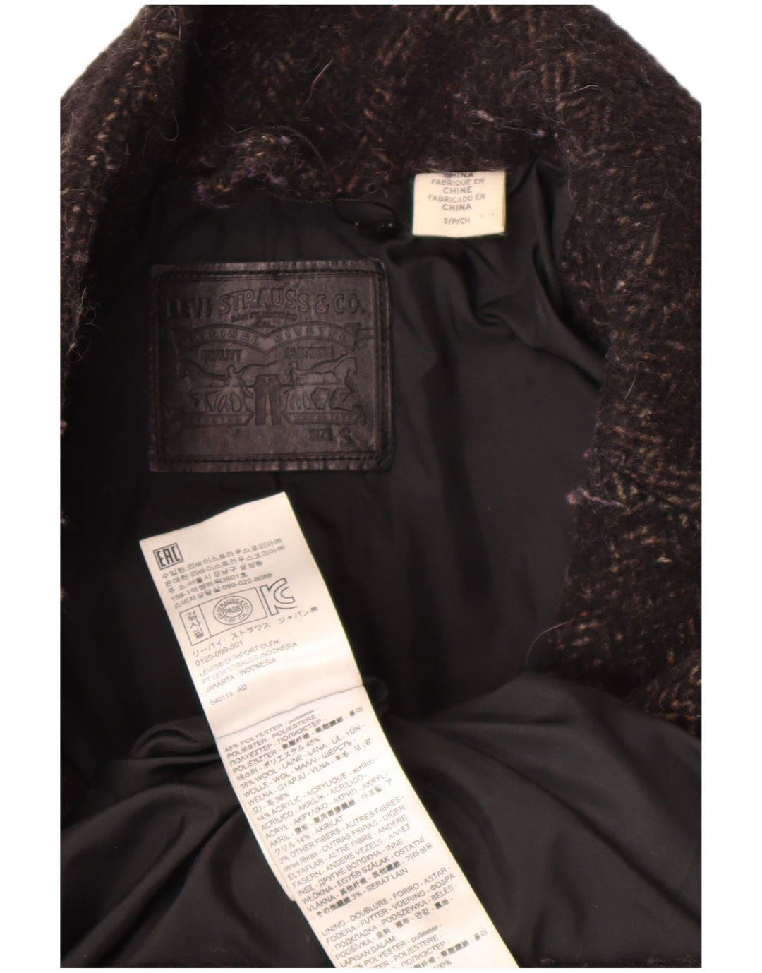 Женское пальто оверсайз Levi's UK 10, маленький черный полиэстер с узором «елочка»