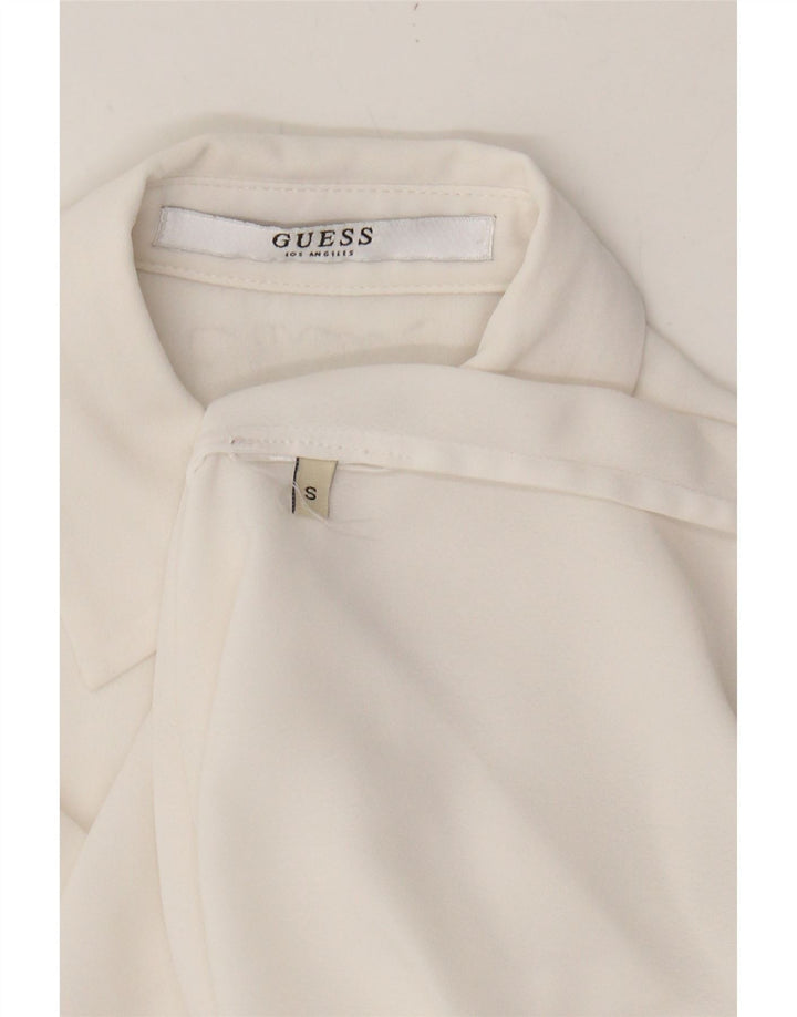 GUESS Womens Oversized 3/4 Sleeve Shirt Blouse UK 10 Small White Vintage Guess and Second-Hand Guess from Messina Hembry 