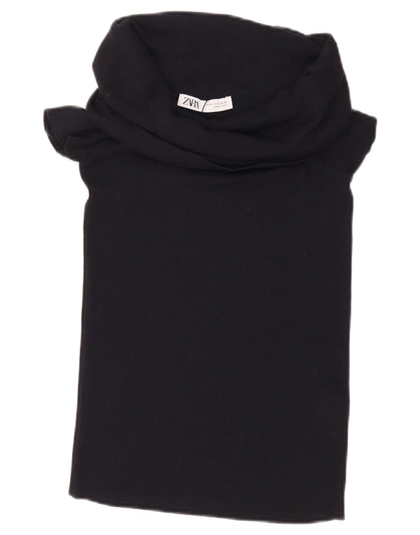 Женская укороченная блузка ZARA UK 12, средний черный, вискоза