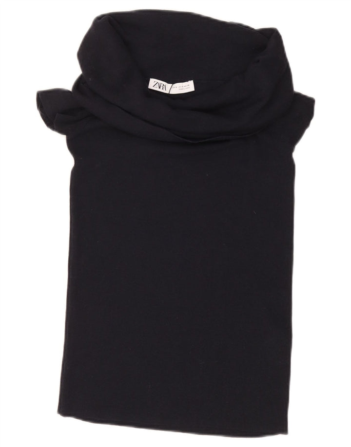 Женская укороченная блузка ZARA UK 12, средний черный, вискоза