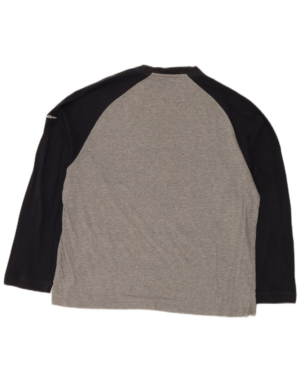 Мужской топ ELLESSE с длинным рукавом и графикой, Великобритания, 46/48 XL, серый хлопок с цветными блоками