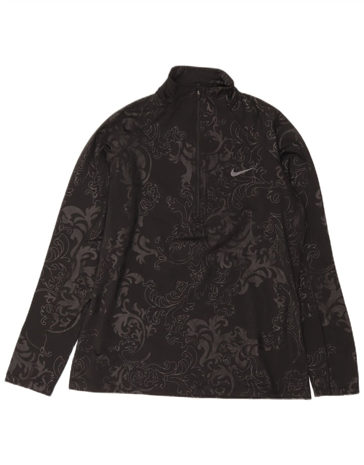 Женский спортивный пуловер с воротником на молнии NIKE Dri Fit UK 18 XL, черный с узором пейсли