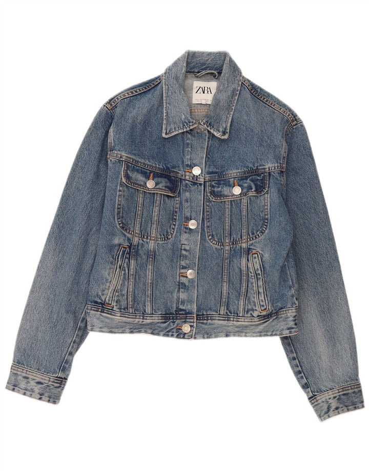 Zara Womens Oversized Denim Jacket UK 10 Small Blue Cotton