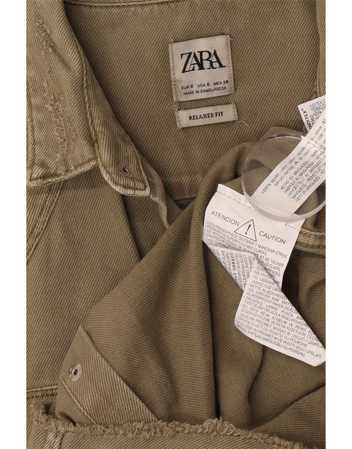 Мужская джинсовая рубашка свободного кроя Zara, маленький цвет хаки, хлопок
