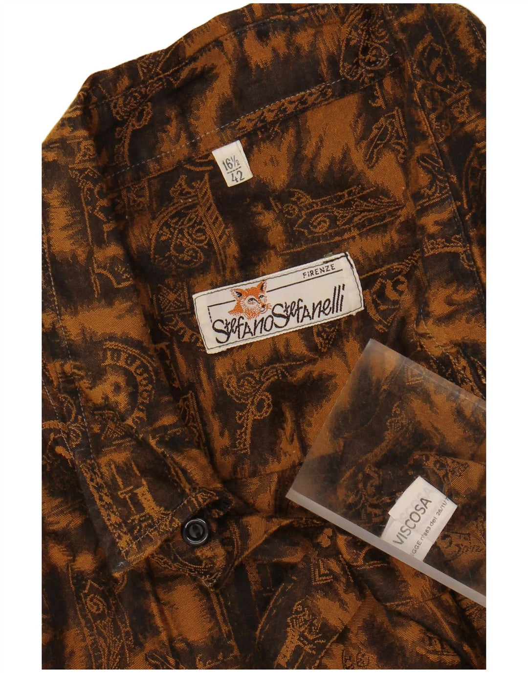 VINTAGE Mens Abstract Pattern Shirt Size 42 16 1/2 Large Brown Viscose
