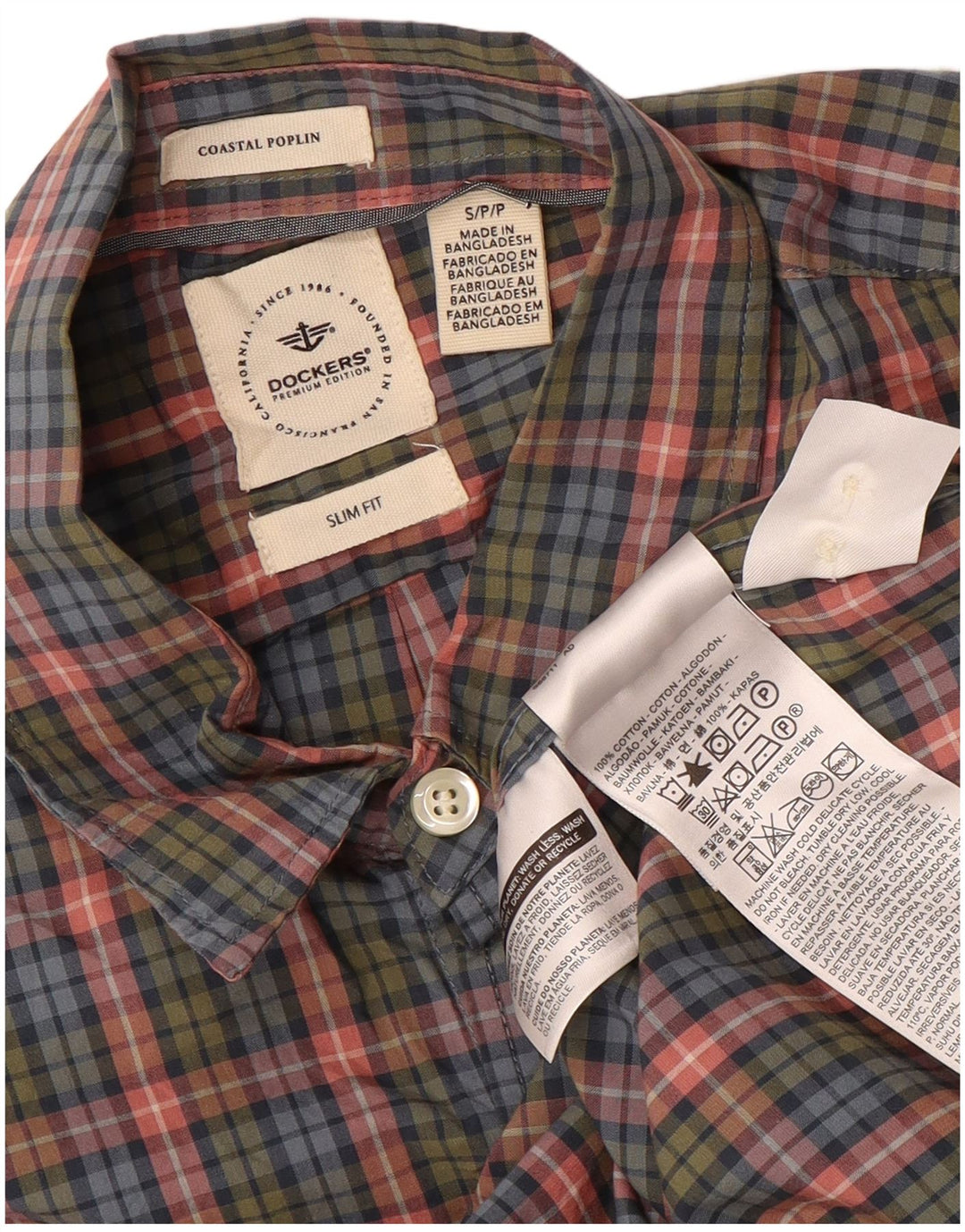 DOCKERS Мужская рубашка приталенного кроя, маленькая разноцветная клетка, хлопок