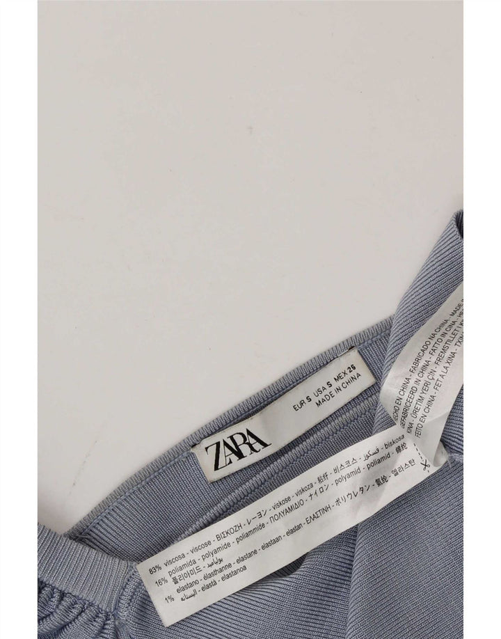 Женский укороченный топ с открытыми плечами Zara UK 8, маленький синий, вискоза
