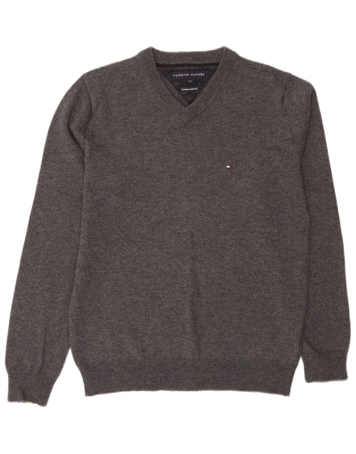 Мужской джемпер с v-образным вырезом Tommy Hilfiger, маленький серый из овечьей шерсти