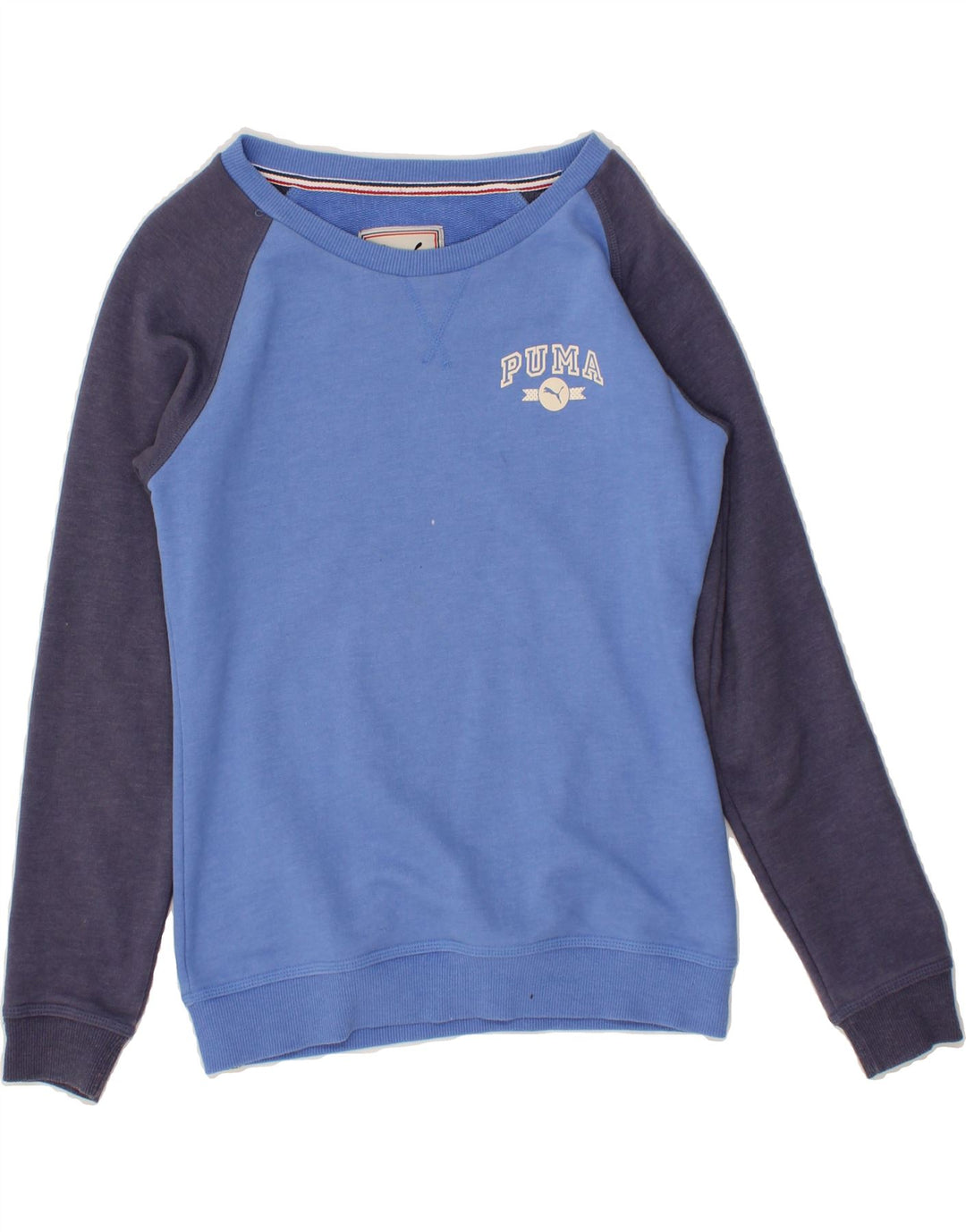 PUMA Womens Sweatshirt Jumper UK 10 Small Blue Colourblock Cotton Vintage Puma and Second-Hand Puma from Messina Hembry 