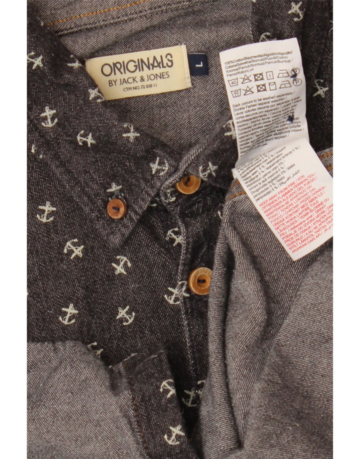 Мужская рубашка с коротким рукавом Jack & Jones с абстрактным узором, большая серая хлопковая рубашка