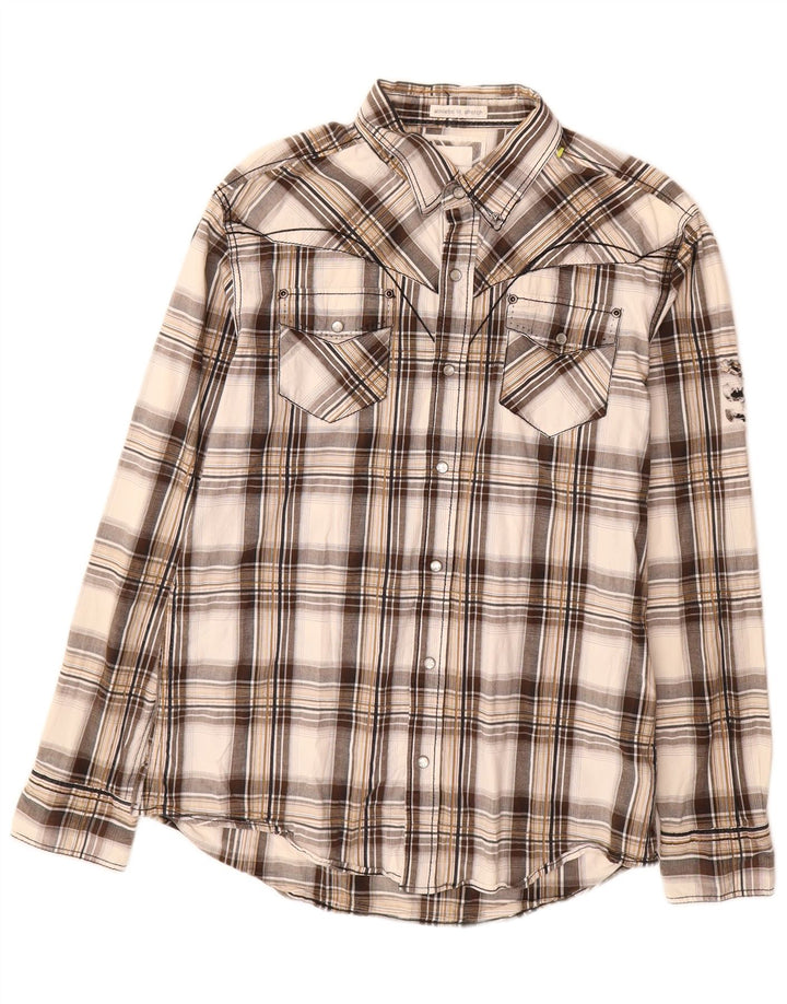 Мужская спортивная рубашка BKE, большая коричневая клетка в клетку, хлопок