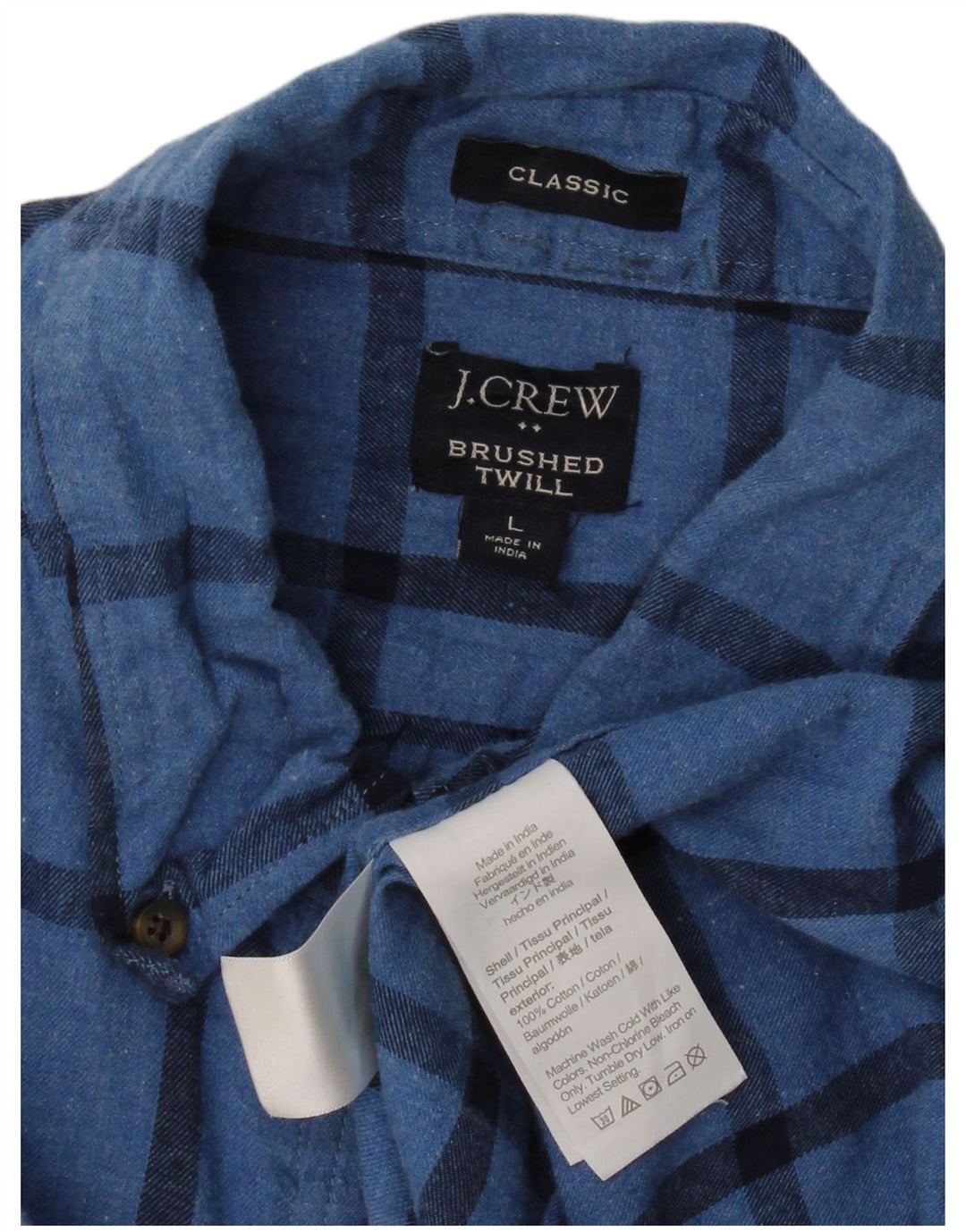 J. CREW Mens Classic Fit Flannel Shirt Large Blue Check Cotton