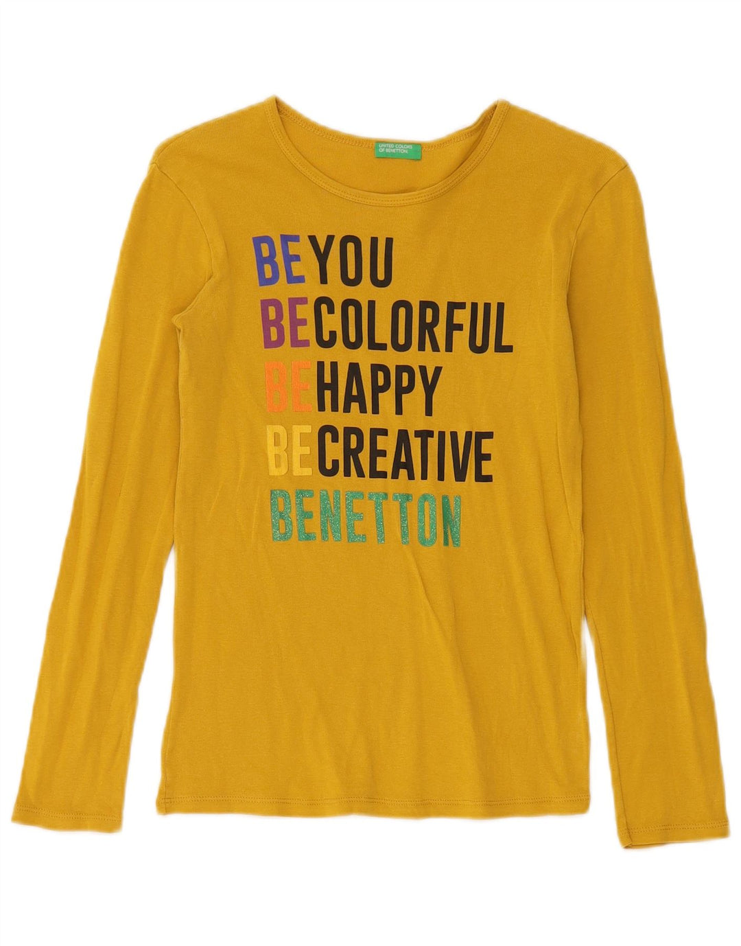 Женский топ с рисунком Benetton с длинным рукавом UK 8, маленький желтый