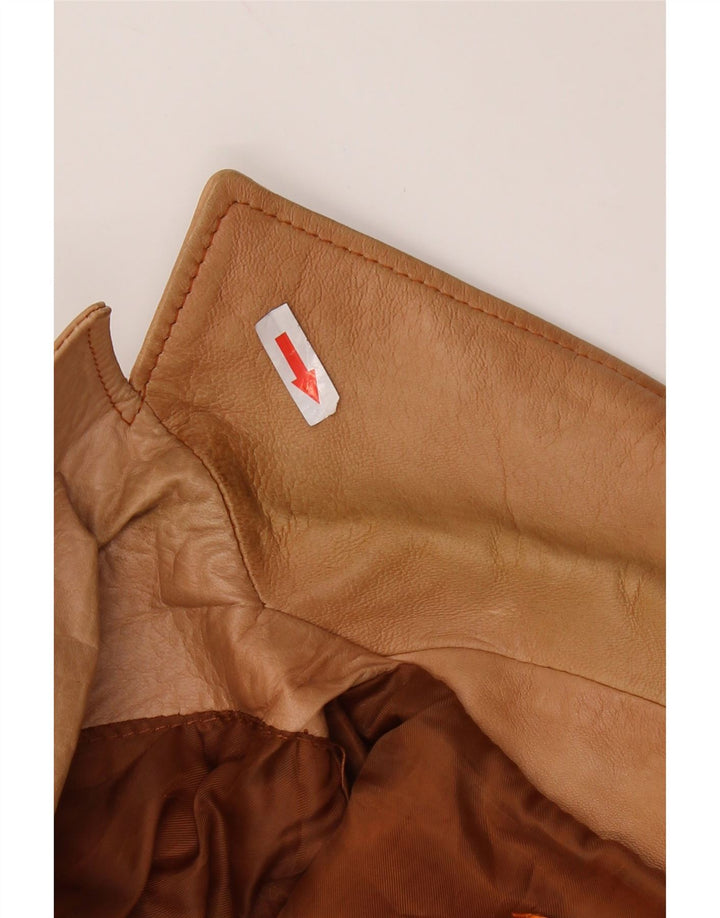 Женский укороченный пиджак на 2 пуговицах Society UK 12, кожа среднего коричневого цвета