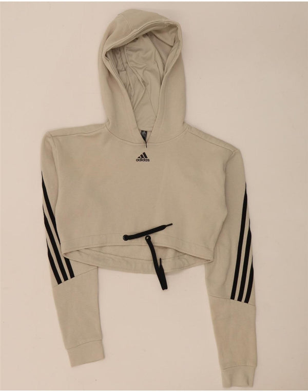Женский укороченный джемпер с капюшоном Adidas Primegreen UK 4/6 XS, серый хлопок