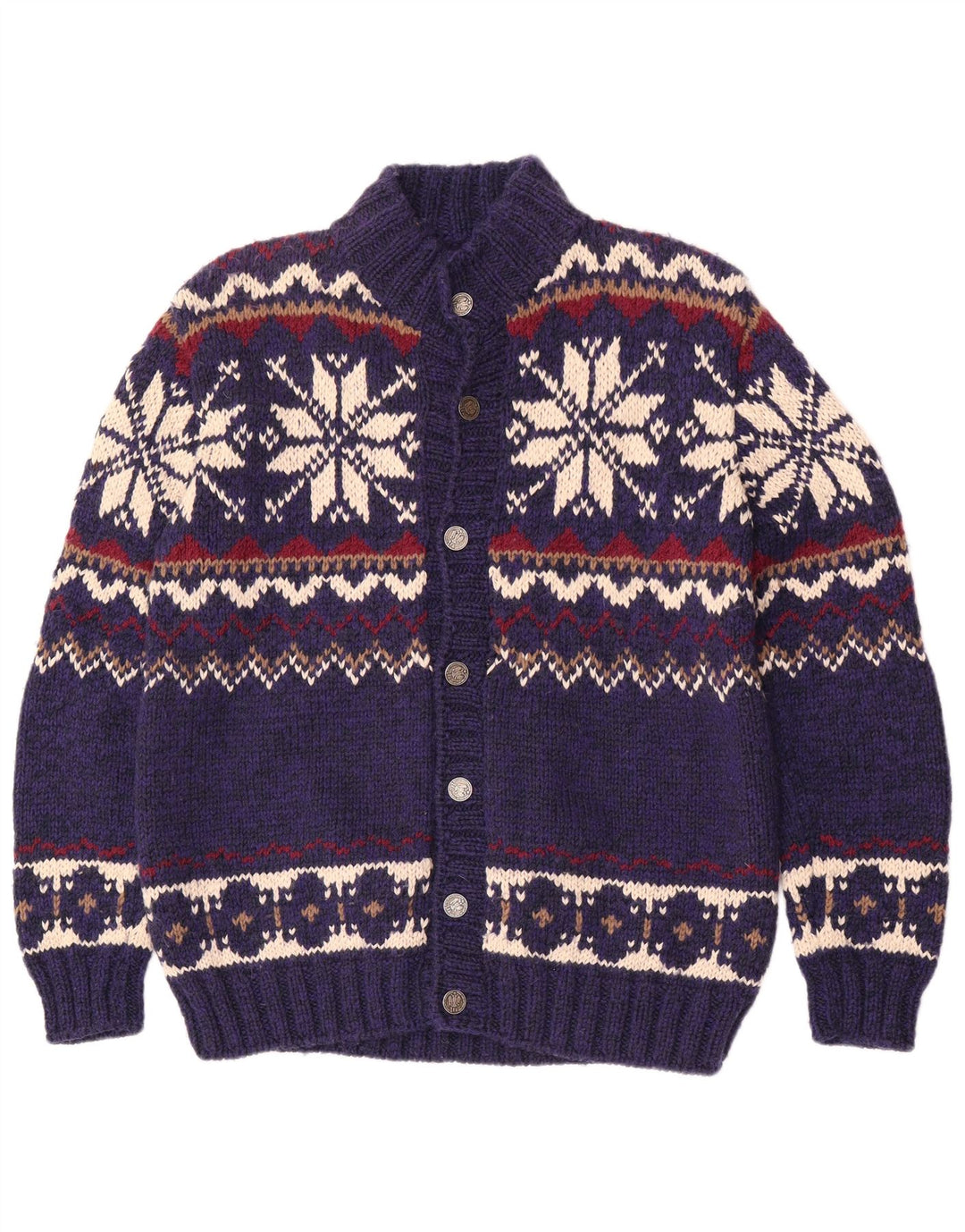 Винтажный мужской кардиган-свитер среднего синего цвета Fair Isle