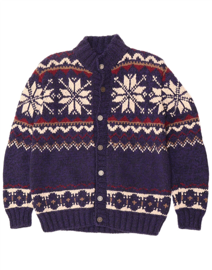 Винтажный мужской кардиган-свитер среднего синего цвета Fair Isle