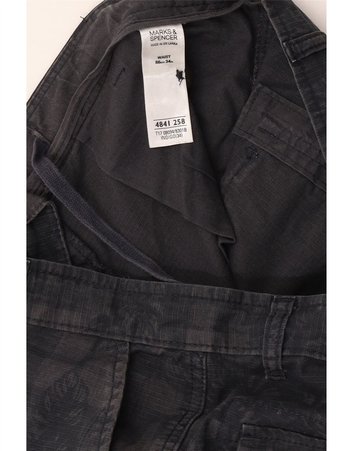 Мужские шорты-карго Marks & Spencer W34, большие, темно-синие, в клетку, хлопок