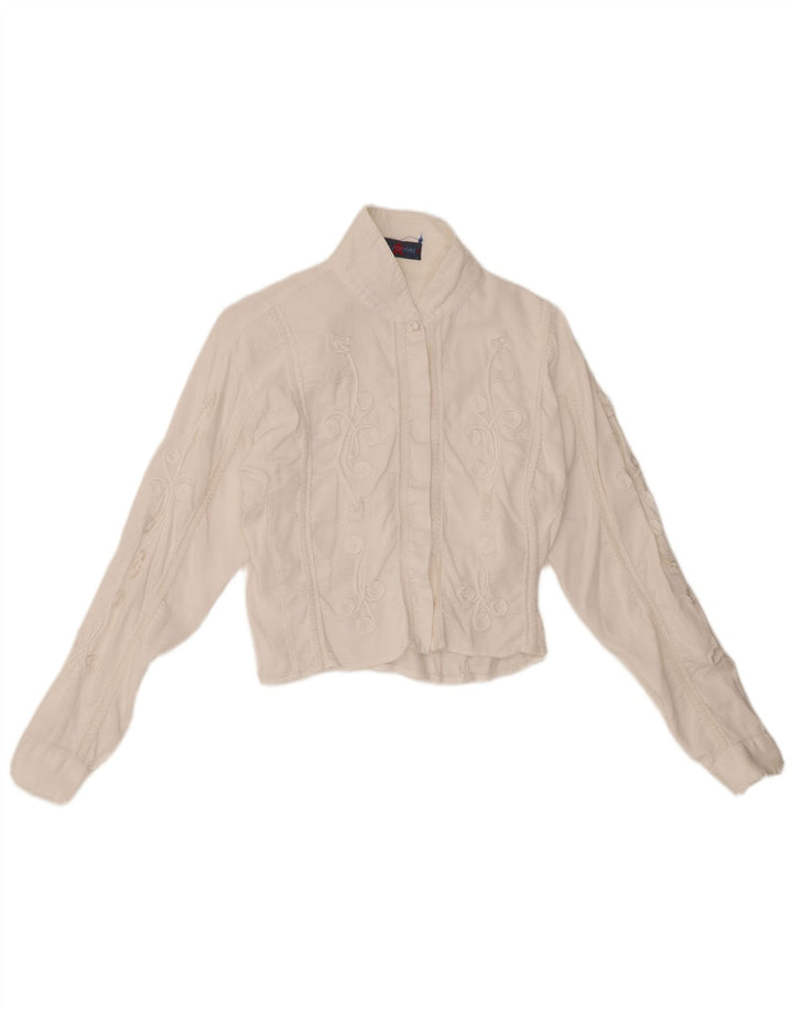 LES COPAINS Женская укороченная вельветовая блузка-рубашка UK 12 Средний белый с цветочным принтом