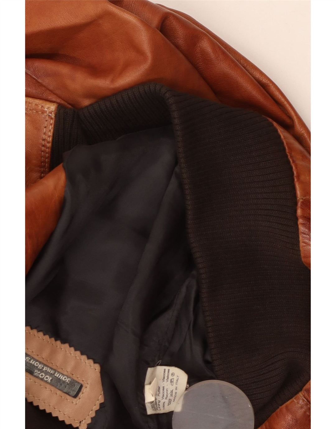 Винтажная мужская кожаная куртка UK 38 Средний Коричневый Вискоза