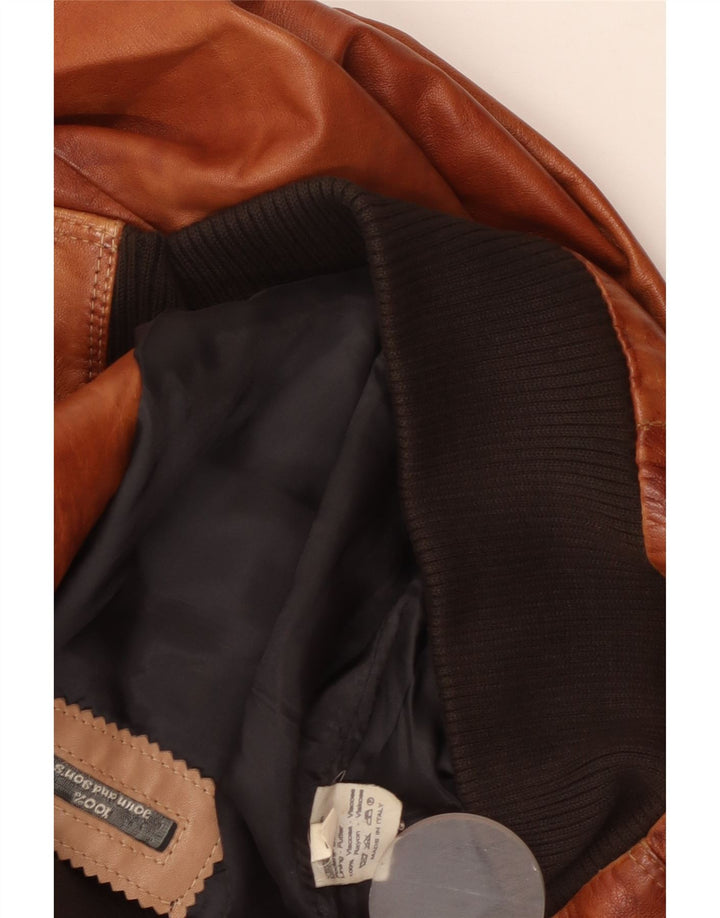 Винтажная мужская кожаная куртка UK 38 Средний Коричневый Вискоза