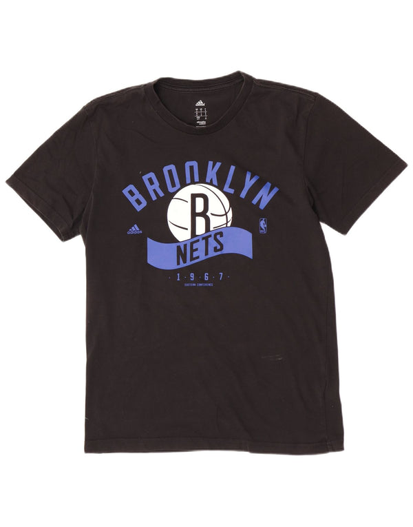 Мужская футболка Adidas Brooklyn Nets с рисунком, маленький черный спортивный топ