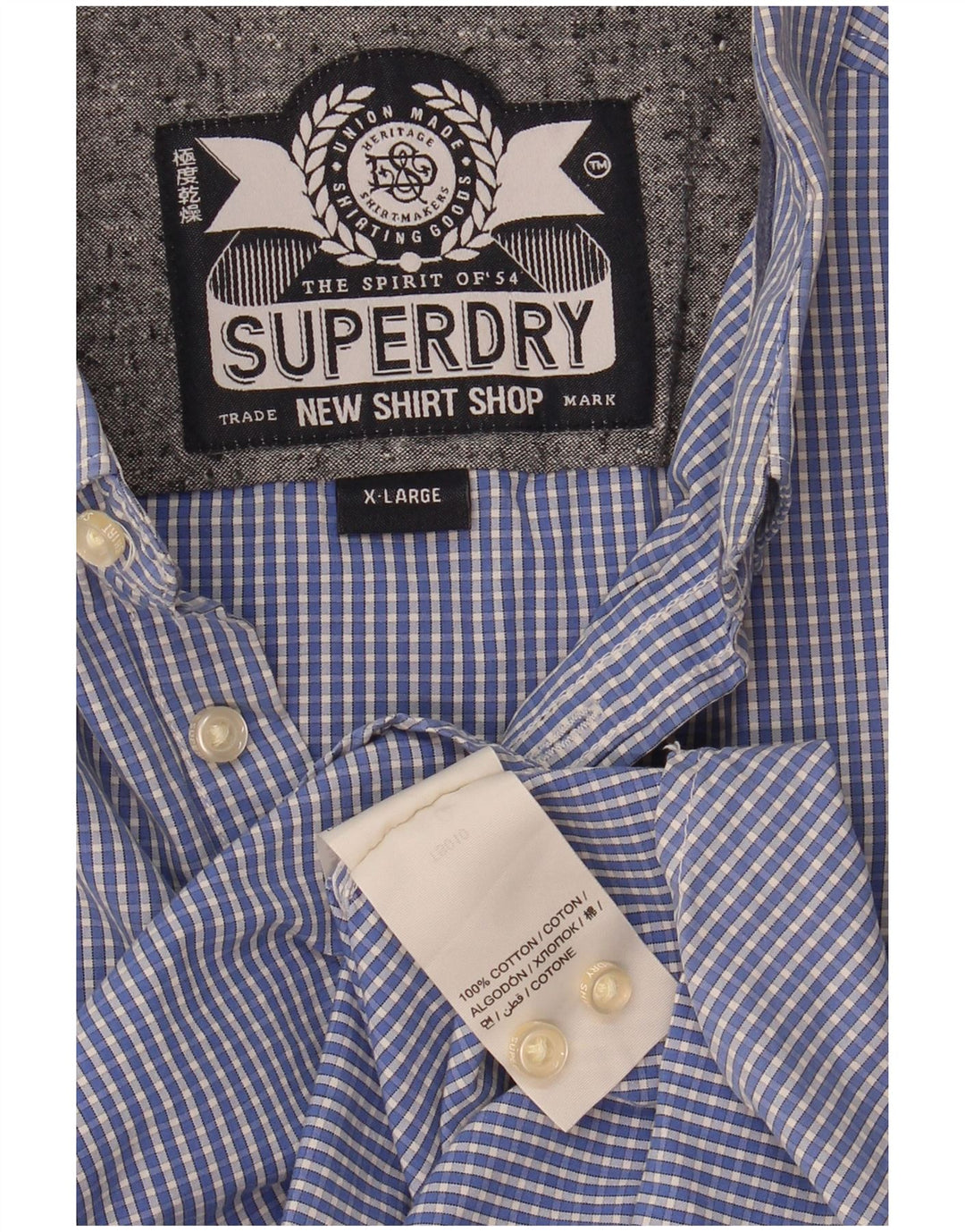 Мужская рубашка с коротким рукавом Superdry XL, синяя клетка, хлопок