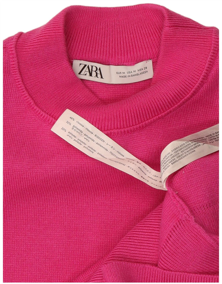 Женский свободный джемпер с круглым вырезом Zara UK 14, вискоза, средний розовый цвет