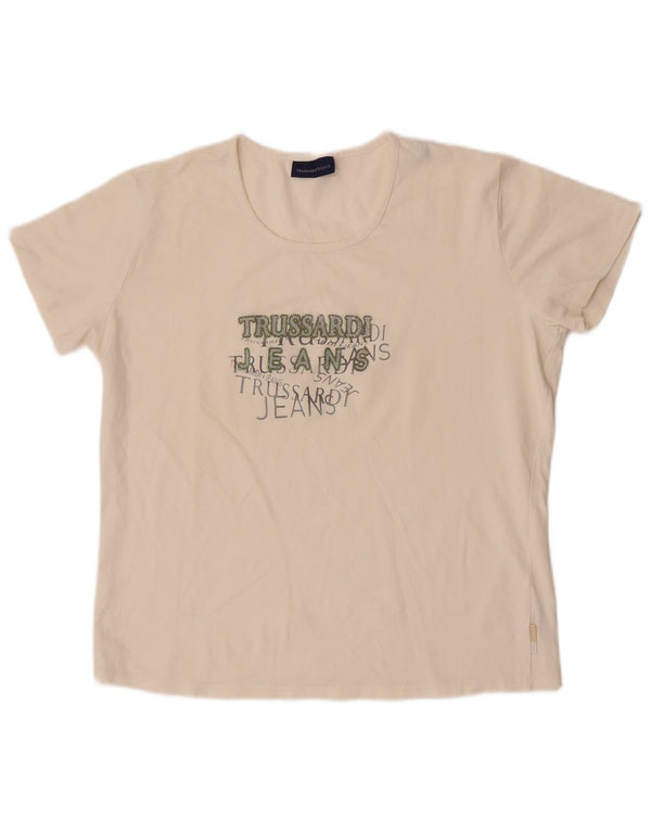 Женская укороченная футболка с рисунком Trussardi Jeans UK 20 2XL, белый хлопок