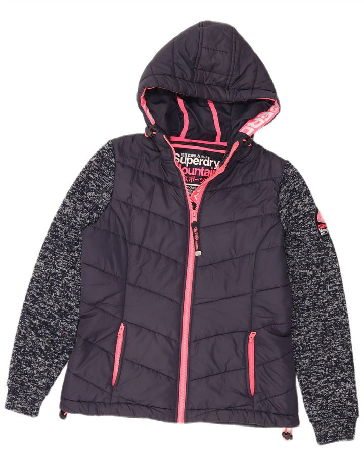 Женская утепленная куртка с капюшоном Superdry UK 12, средний темно-синий в крапинку