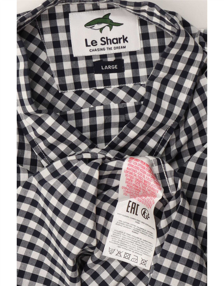 Мужская рубашка с коротким рукавом Le Shark, темно-синяя, хлопок в мелкую клетку