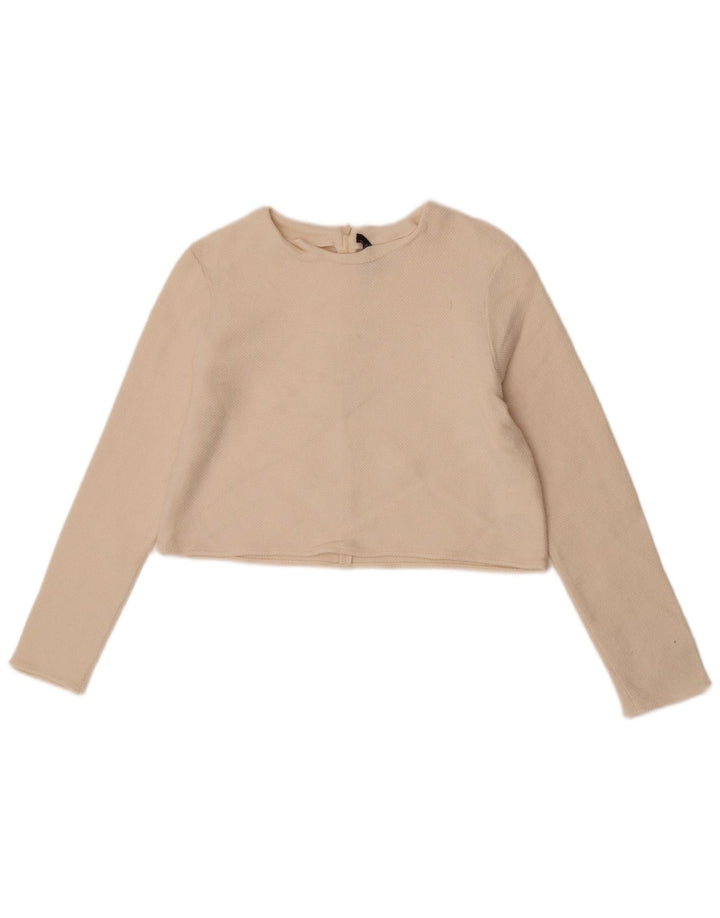 Женский укороченный джемпер с круглым вырезом Zara UK 12, средний цвет из белой шерсти