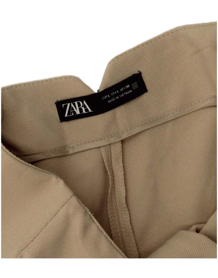 Женские укороченные широкие брюки Zara, большие W32 L25, бежевый полиэстер