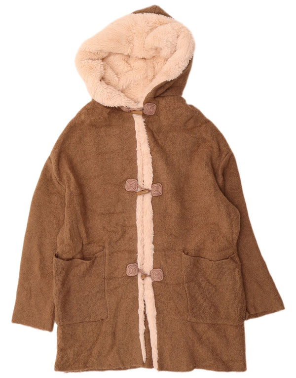 Женский удлиненный кардиган оверсайз с капюшоном ZARA UK 14, средний коричневый цвет