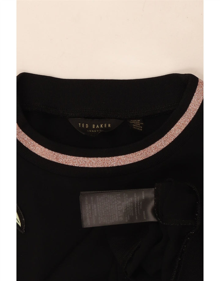 Женский свитер TED BAKER UK 14, средний черный полиэстер с цветочным принтом