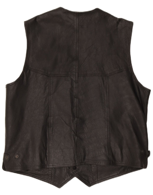 ВИНТАЖНЫЙ Мужской кожаный жилет 3XL черный кожаный