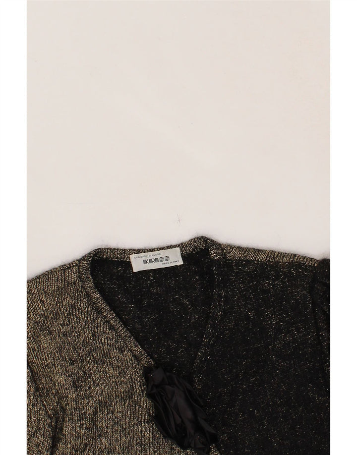 VINTAGE Womens V-Neck Jumper Sweater UK 12 Medium Grey Colourblock Vintage Vintage and Second-Hand Vintage from Messina Hembry 
