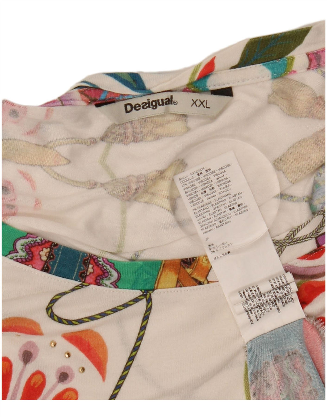 Женская футболка с рисунком DESIGUAL Top UK 20 2XL, разноцветная вискоза с цветочным принтом