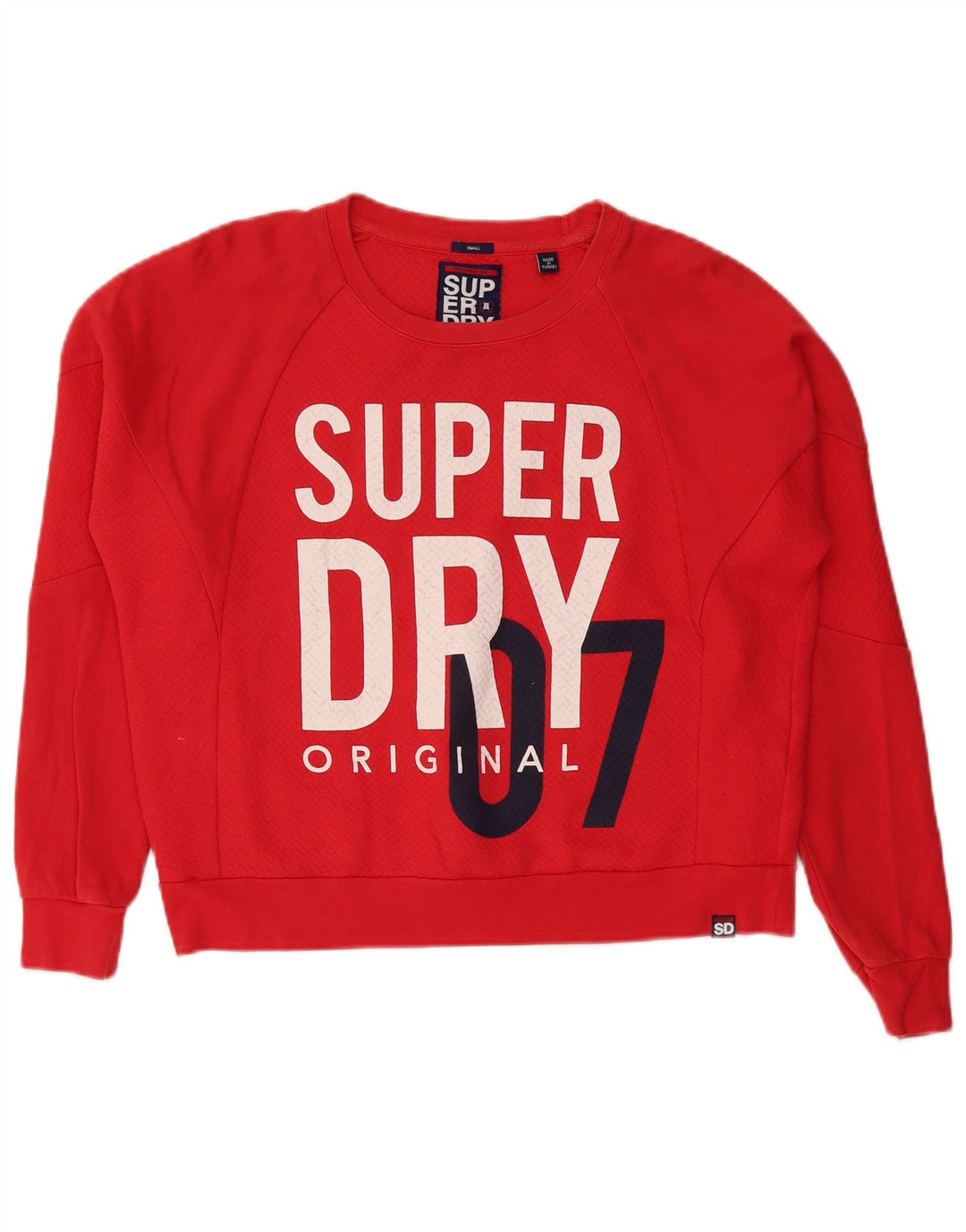 Женский джемпер большого размера с рисунком Superdry, размер UK 10, маленький синий, хлопок