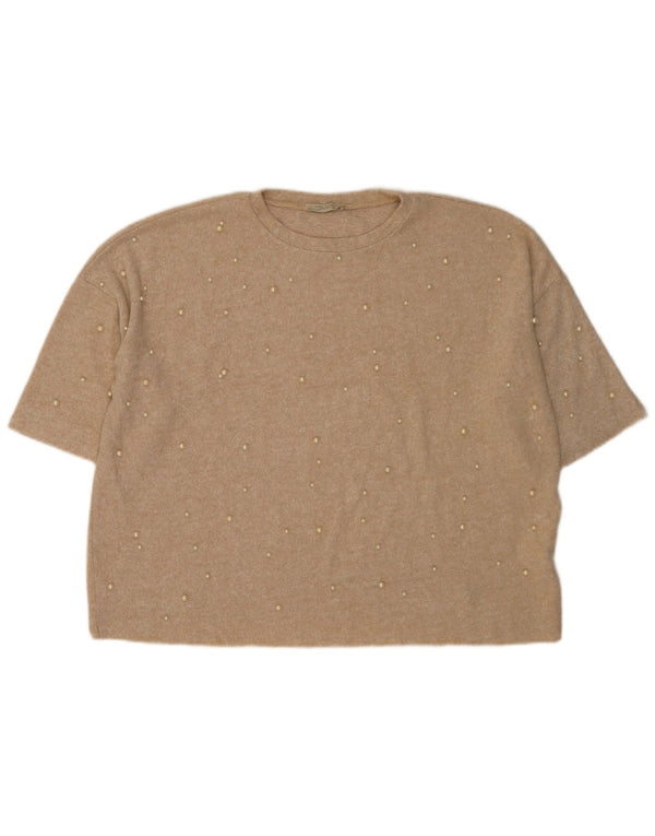 Женская футболка оверсайз Zara Trafaluc Top UK 14 Medium Бежевый в крапинку