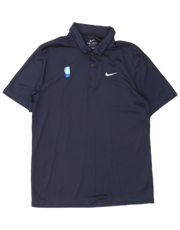Мужская рубашка-поло Nike Dri Fit среднего размера, темно-синяя, полиэстер