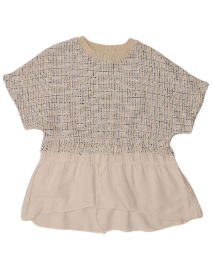 Женская блузка Zara Top UK 14, средний размер, белая клетка, хлопок