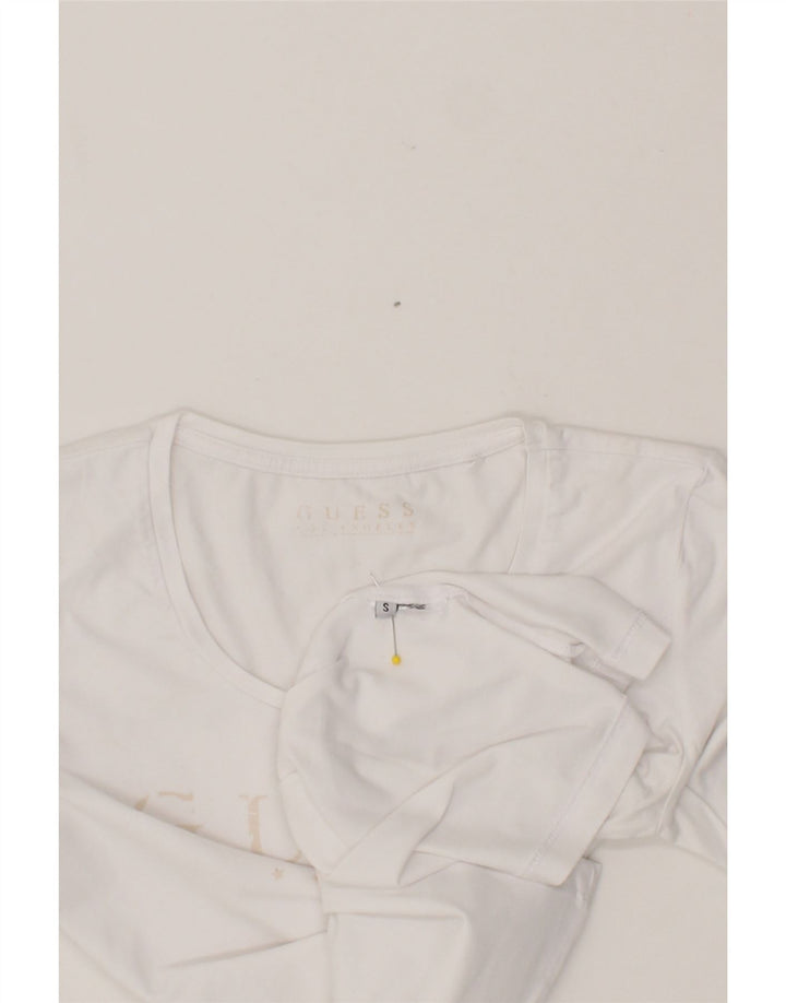 GUESS Womens Graphic Top Long Sleeve UK 10 Small White Vintage Guess and Second-Hand Guess from Messina Hembry 