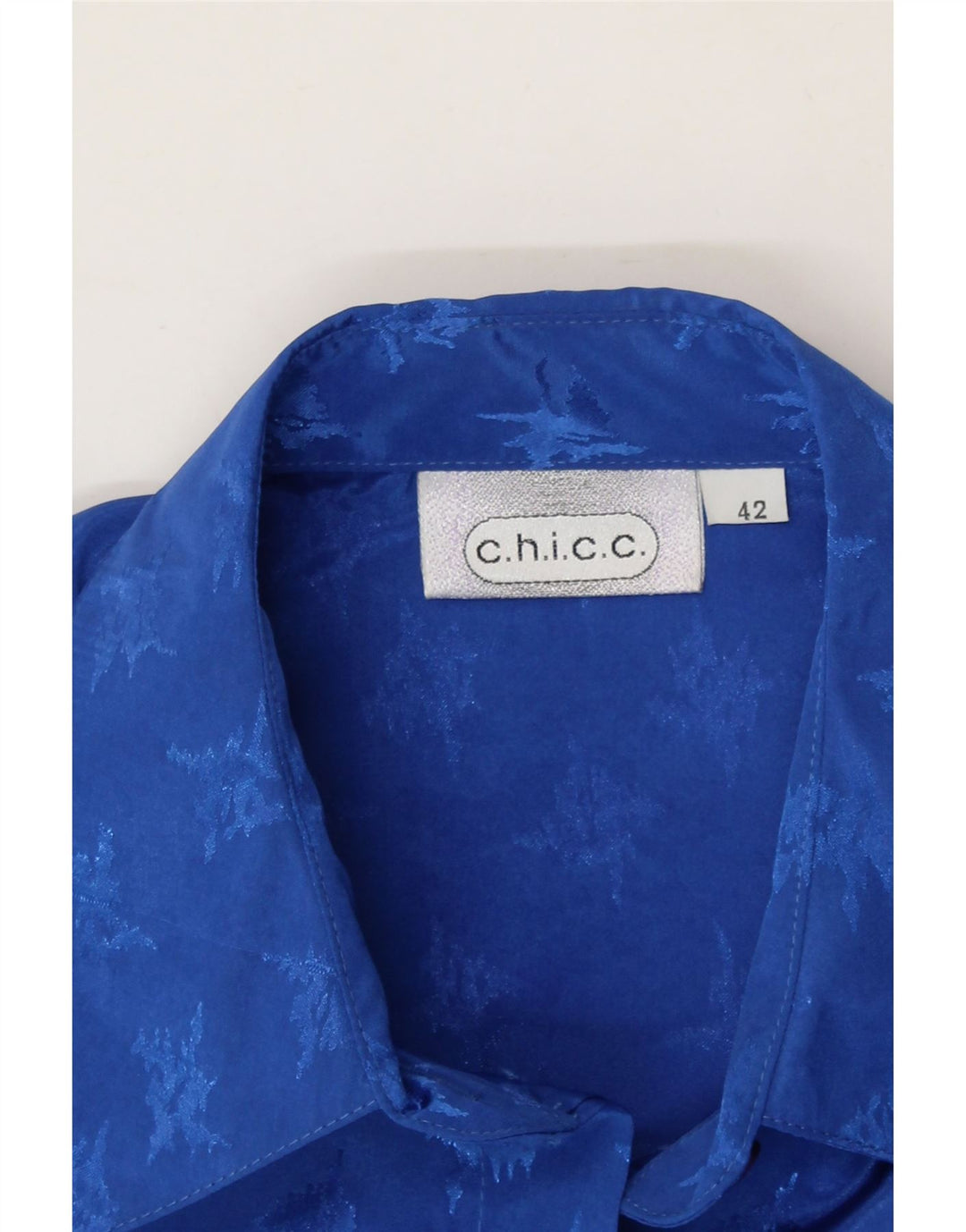 CHICC Womens Abstract Pattern 3/4 Sleeve Shirt Blouse EU 42 Large Blue Vintage Chicc and Second-Hand Chicc from Messina Hembry 