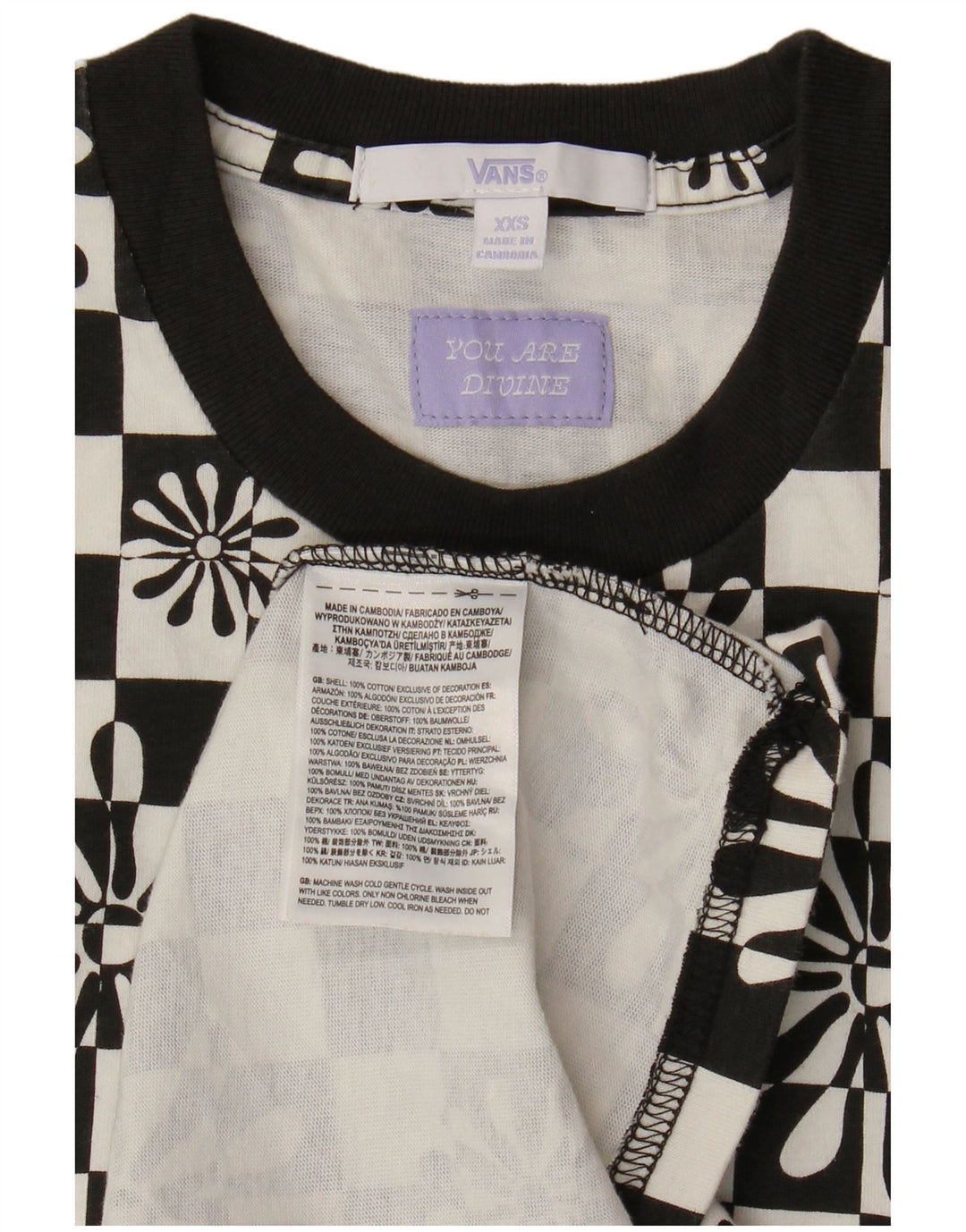 Женское платье-футболка оверсайз VANS UK 2 2XS, черный хлопок с геометрическим рисунком