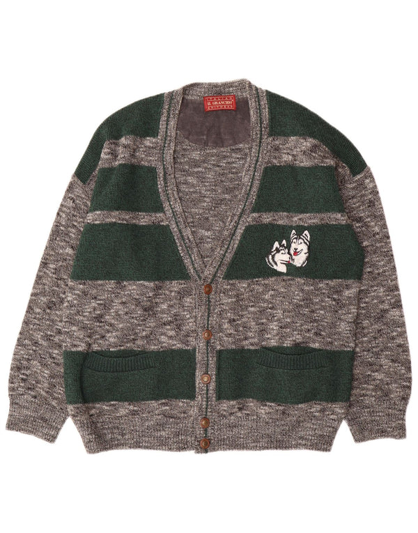 Мужской кардиган Il Granchio, свитер XL в серую полоску из шерсти альпаки