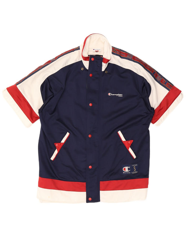 Мужской спортивный костюм Champion с коротким рукавом, верхняя куртка, маленький темно-синий, с цветными блоками