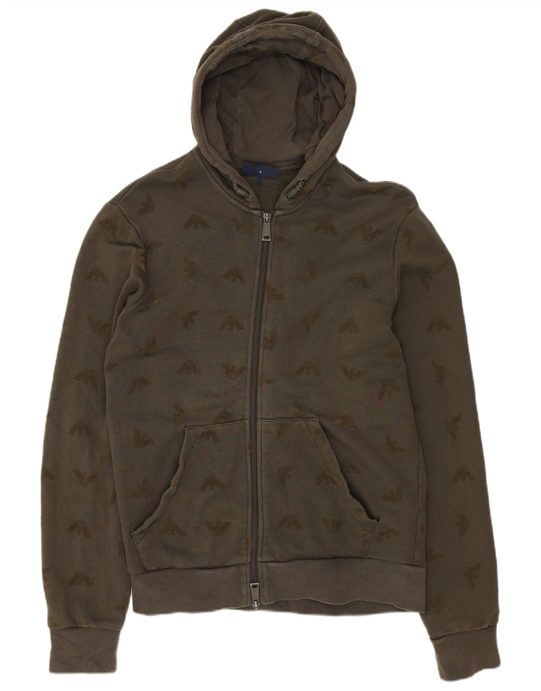 Armani Jeans Мужской свитер с капюшоном на молнии с графическим рисунком, маленький цвет хаки, хлопок